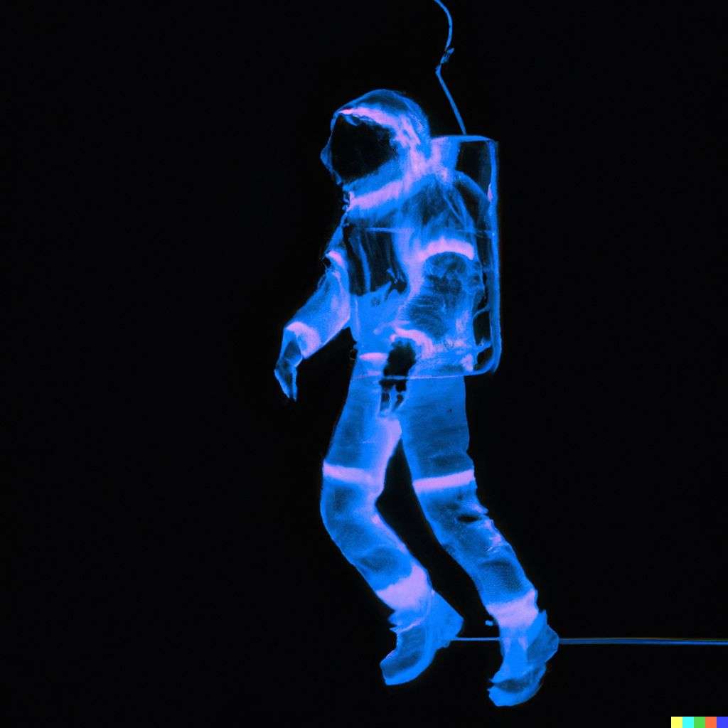 an astronaut, a hologram projection